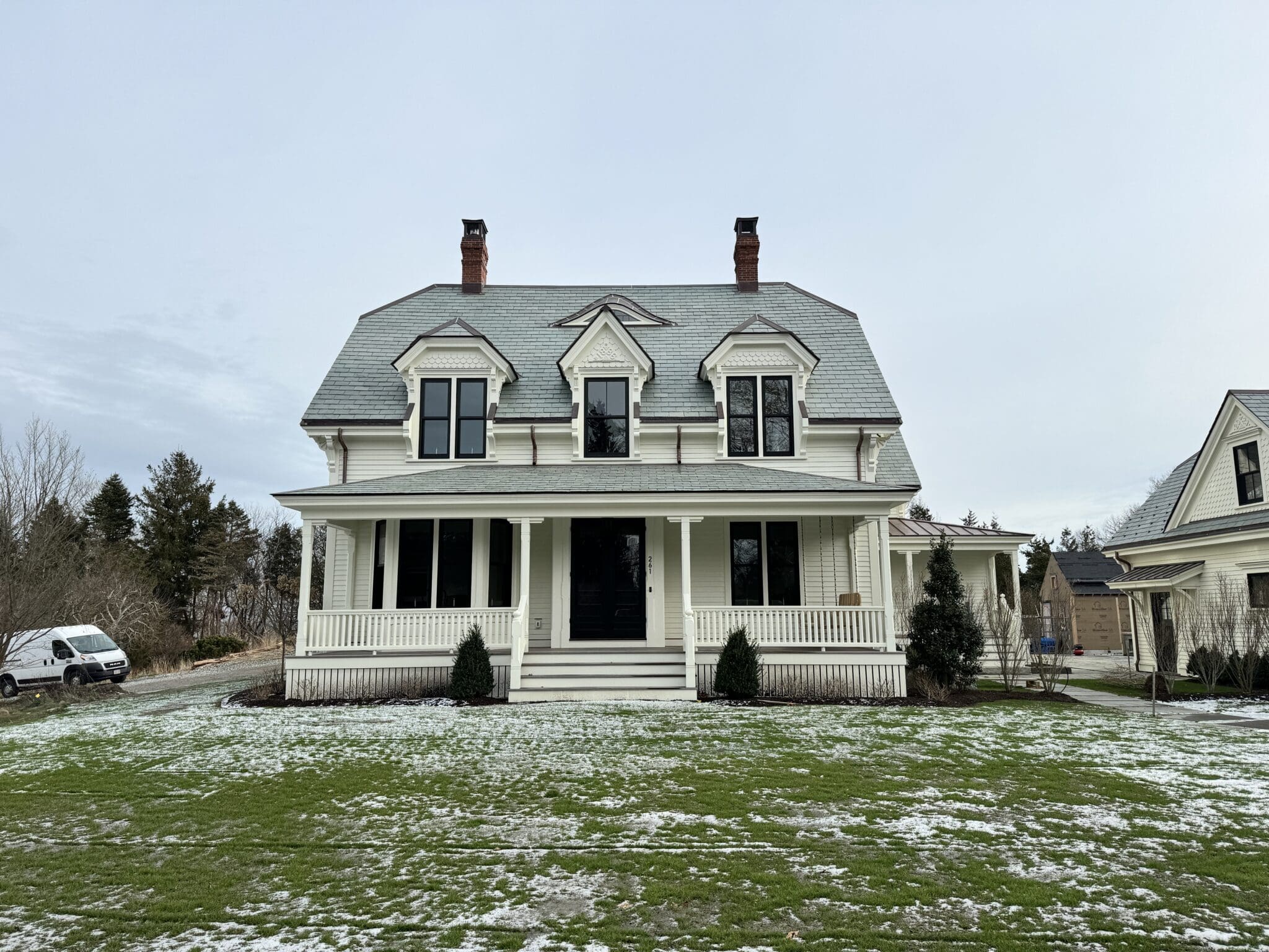 Front of a restored Queen Anne house in Plymouth, MA